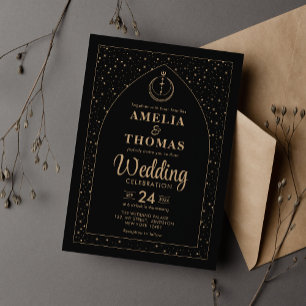 Convite Casamento Celestial Lua e Estrela Arco Preto e Dou