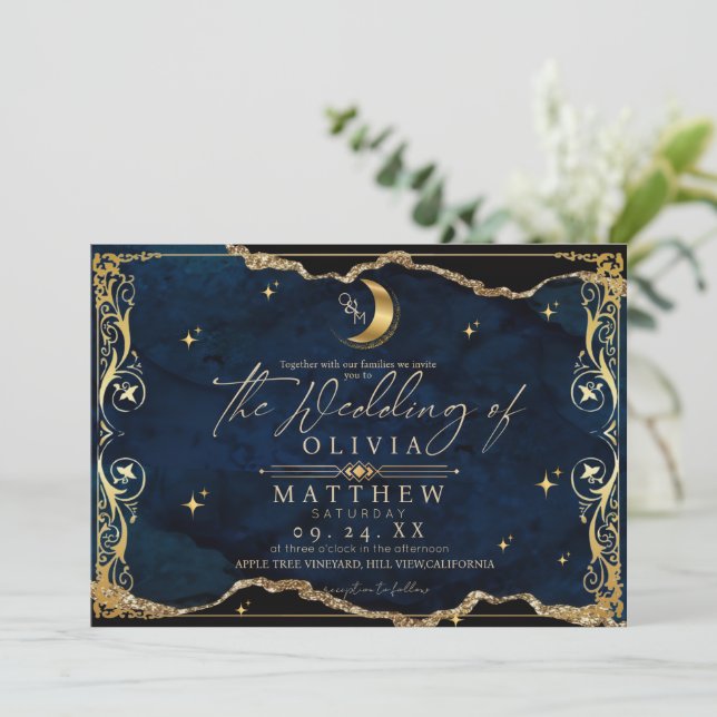 Convite Casamento Celestial Lua e estrelas Casamento (Em pé/Frente)