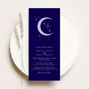 Convite Casamento Celestial Minimalista Lua Estrelas Azul