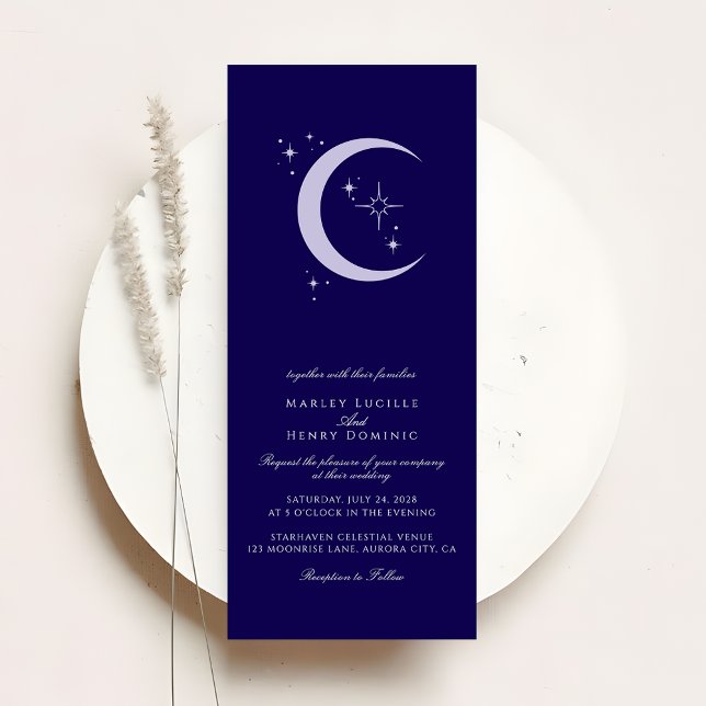 Convite Casamento Celestial Minimalista Lua Estrelas Azul  (Criador carregado)