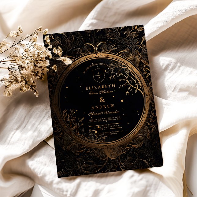 Convite Casamento Celestial Místico Dourado (Criador carregado)