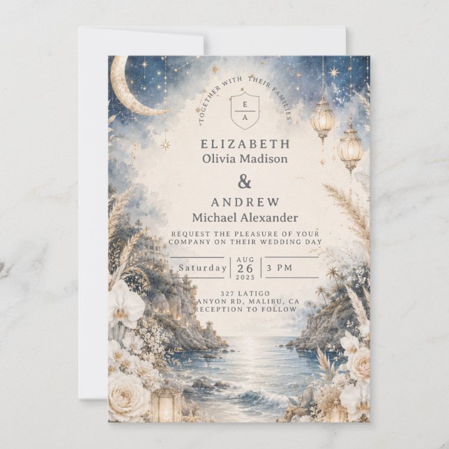 Convite Casamento Celestial na Praia Etérea (Frente)