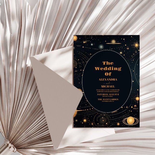 Convite Casamento Celestial Noite de Verão Azul-Naval (Criador carregado)