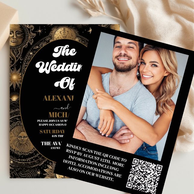 Convite Casamento Celestial Preto Ouro (Criador carregado)