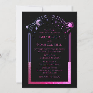 Convite Casamento Celestial Preto Roxo Rosa