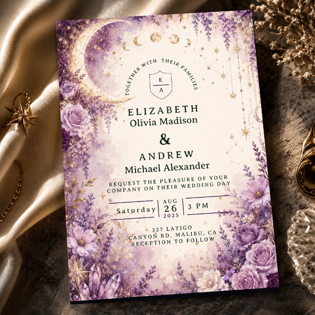 Convite Casamento Celestial Roxo Enfeitiçado (Criador carregado)