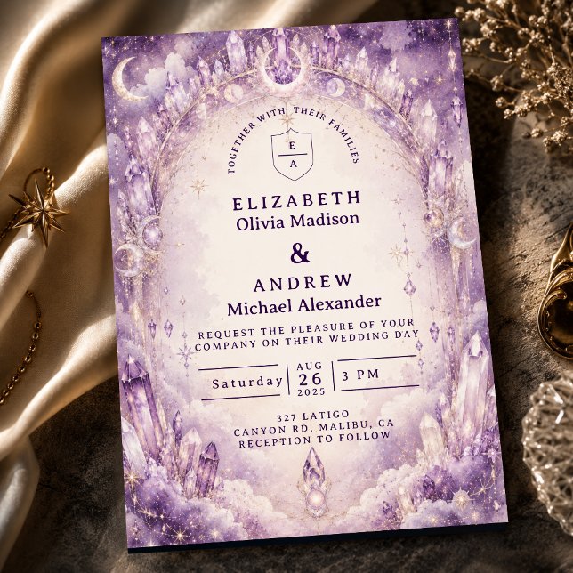 Convite Casamento Celestial Roxo Etéreo (Criador carregado)