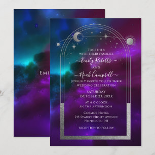 Convite Casamento Celestial Roxo Turquesa Sol Lua Estrelas