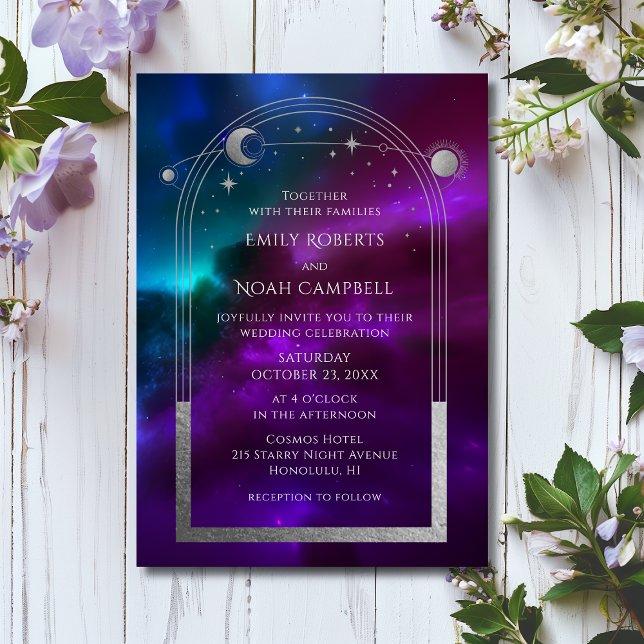 Convite Casamento Celestial Sol Lua Estrelas Roxo Turquesa (Criador carregado)