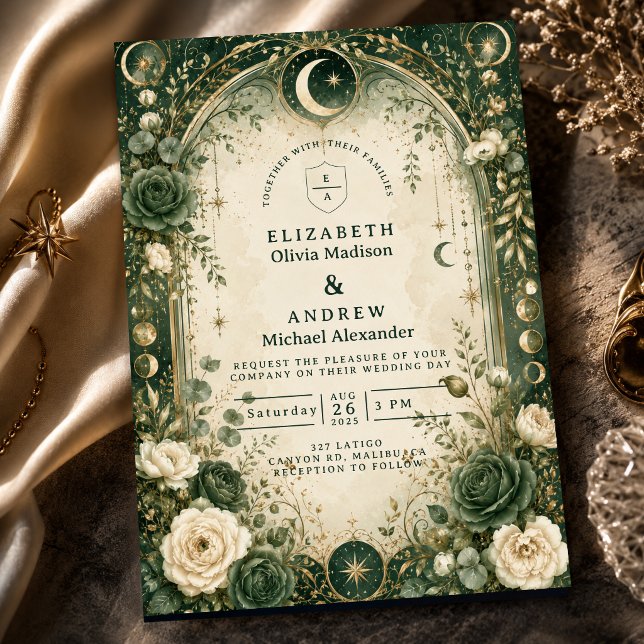 Convite Casamento Celestial Verde Botânico (Criador carregado)