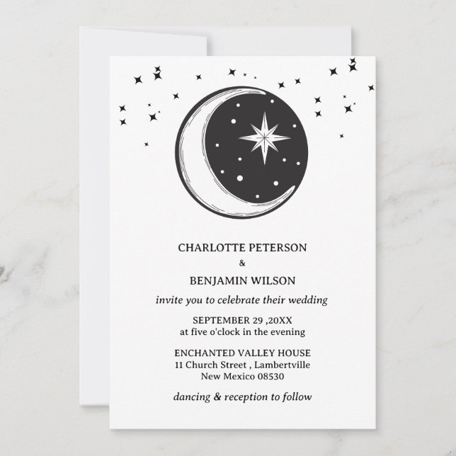 Convite Casamento Celestial Vintage Noite Estrelada Cósmic (Frente)