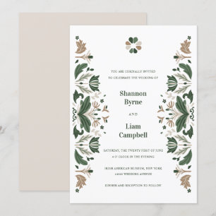 Convite Casamento Celta Com Shamrock 'Folk Art' Irlandês