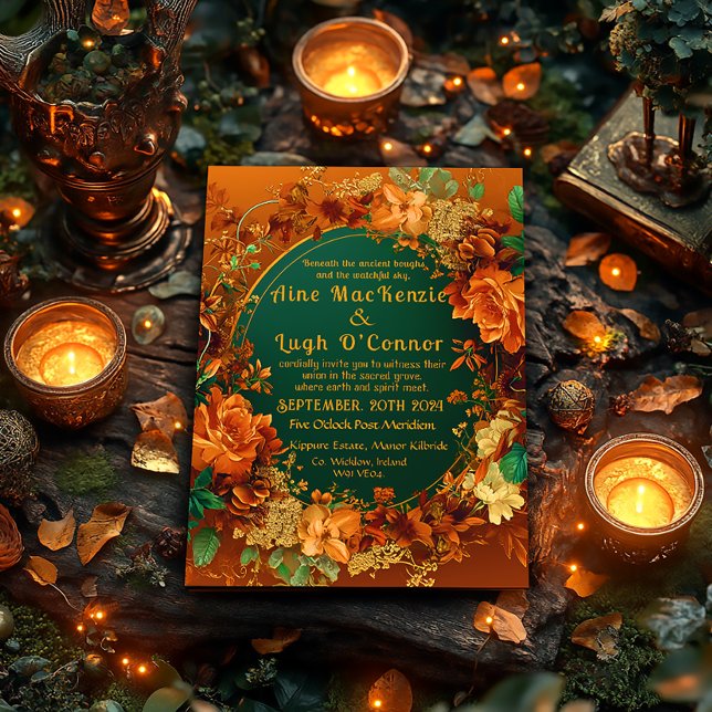 Convite Casamento Celta De Autumn Inspirado Pela Druid (Rustic Enchanting Autumn Themed Druid Hill Wedding Invitation )