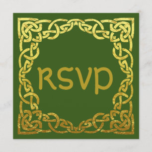 Convite Casamento Celta Verde Nó Celta Falso Ouro RSVP
