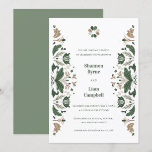 Convite Casamento Celtico com Shamrock Folk Irlandês