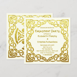 Convite Casamento Céltico Elegante Dourado Festa de Noi