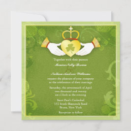 Convite Casamento Céltico Verde-Coração Irlandês Claddagh