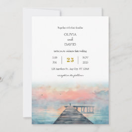 Convite Casamento Cênico Pastel Dawn Pier Art Beach