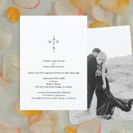 Convite Casamento Centrado Com Cruz Chic Com Letra Mão Mon