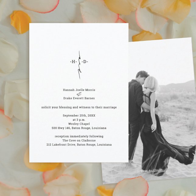 Convite Casamento Centrado Com Cruz Chic Com Letra Mão Mon (Criador carregado)