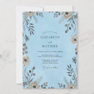 Convite Casamento Cerúleo com Flor de Taupe