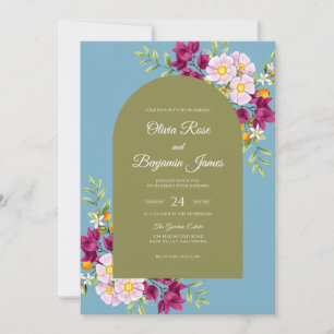 Convite Casamento Cerúleo Magenta Zínia Eucalipto