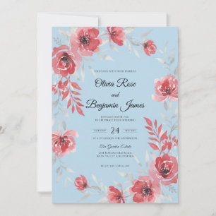Convite Casamento Cerúleo Papoula Carmesim