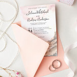 Convite Casamento Céu Rosa-Rosa-Rosa-d-Água, Rustic Mounta<br><div class="desc">Quando se trata de estacionamentos de casamentos,  estilos de floresta arrancam o tema para uma noite mágica ou um fim de semana inteiro nas montanhas,  marque o tom do seu casamento rústico com esta design de inspiração montanhosa que apresenta um fundo de montanha de cor d'água.</div>