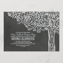 Convite Casamento Chalkboard Floral Tree Mason Jar Lights