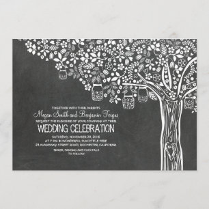 Convite Casamento Chalkboard Floral Tree Mason Jar Lights