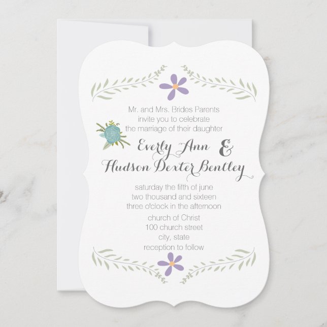 Convite Casamento Chalkboard Mint Lilac Aqua Floral Garlan (Frente)