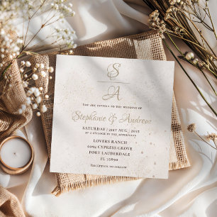 Convite Casamento Champagne Marfim Caligrafia Ouro Moderna