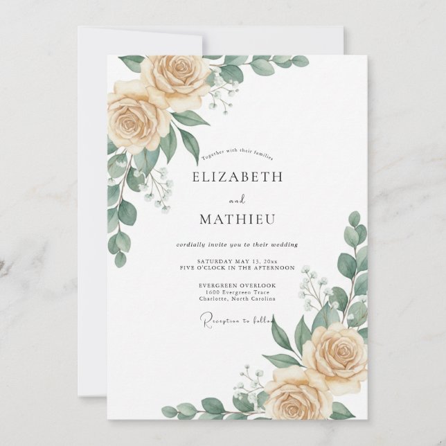 Convite Casamento Champagne Taupe Blossom (Frente)