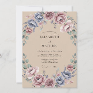 Convite Casamento Champagne Vintage Peônia Roxa