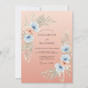 Convite Casamento Champanhe Azul Azure Anêmona