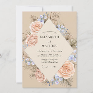 Convite Casamento Champanhe Azure Pampas Sage
