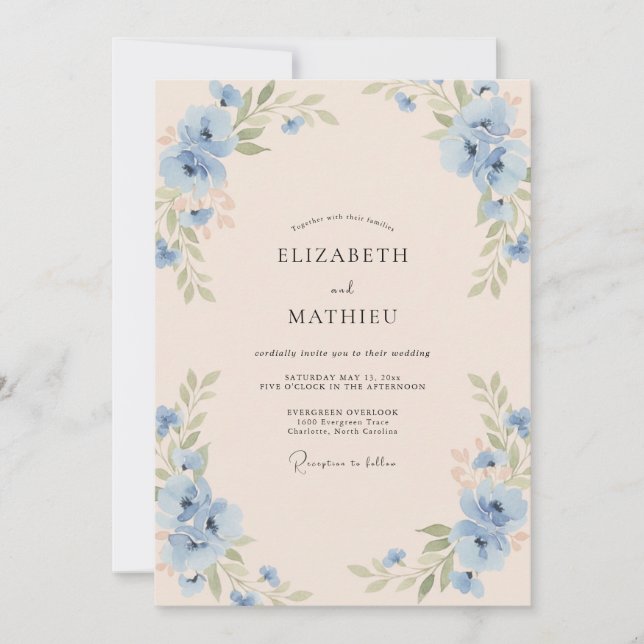 Convite Casamento Champanhe Cornflower Eucalipto (Frente)