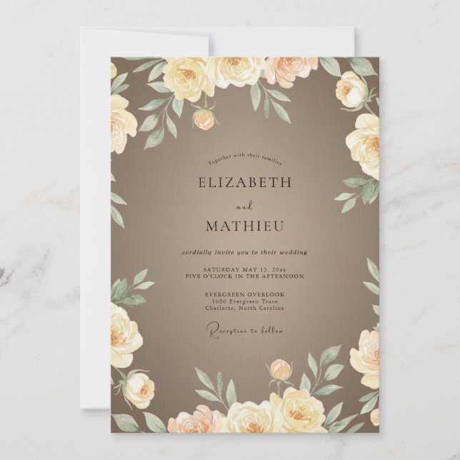 Convite Casamento Champanhe Taupe Ranunculus Eucalipto (Frente)