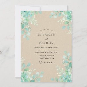 Convite Casamento Champanhe Verde Água Folhagem