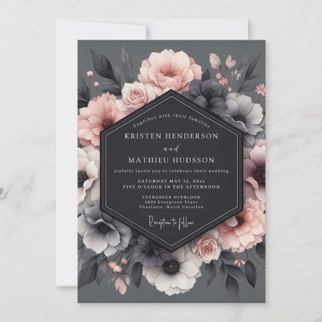 Convite Casamento Charcoal Blush Tableau (Frente)