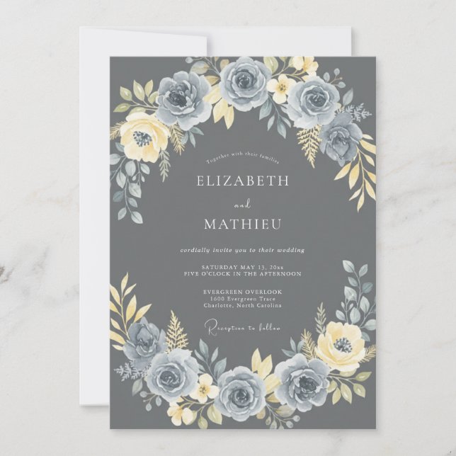 Convite Casamento Charcoal Champagne Dahlia (Frente)