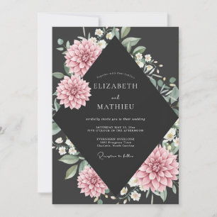 Convite Casamento Charcoal Pink Dahlia