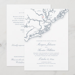 Convite Casamento Charleston Tudo-em-Um QR RSVP Azul Empoe