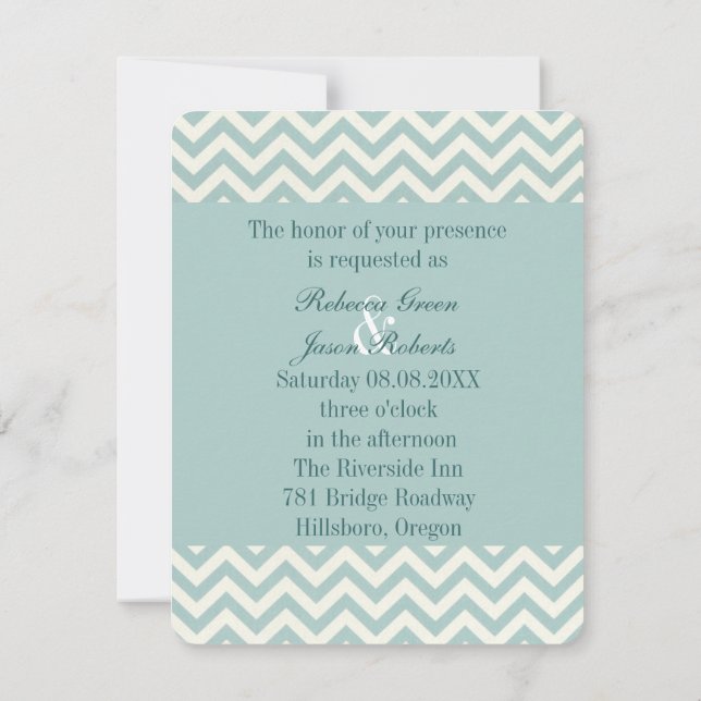 Convite Casamento chevron de menta azul elegante (Verso)