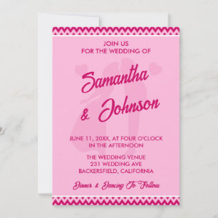 Convite Casamento Chevron Rosa Moderno Romântico