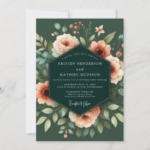 Convite Casamento Chiaroscuro Esmeralda e Pêssego