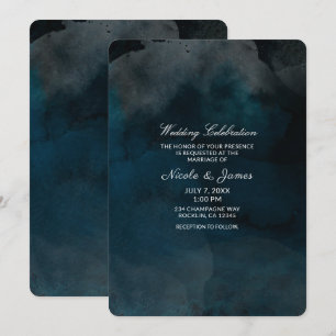 Convite Casamento Chic Azul Temperamental Aquarela Moderna