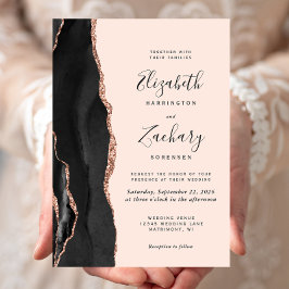Convite Casamento Chic Black Rose Gold Ágata Bege