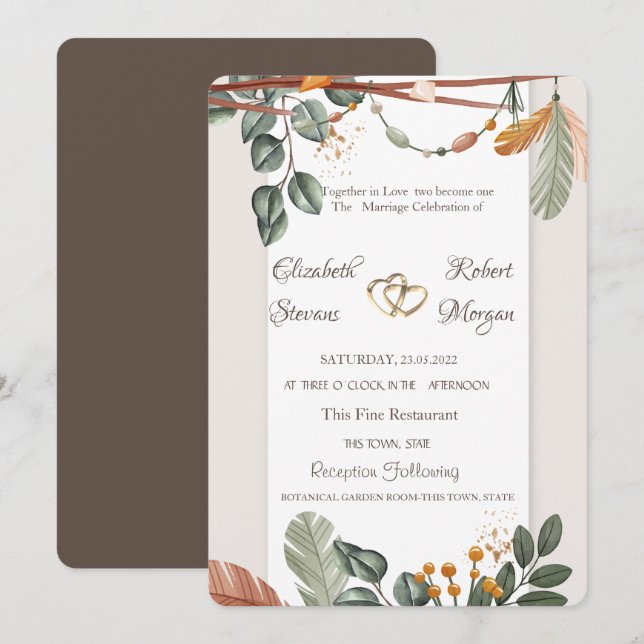 Convite Casamento Chic Boho (Frente/Verso)