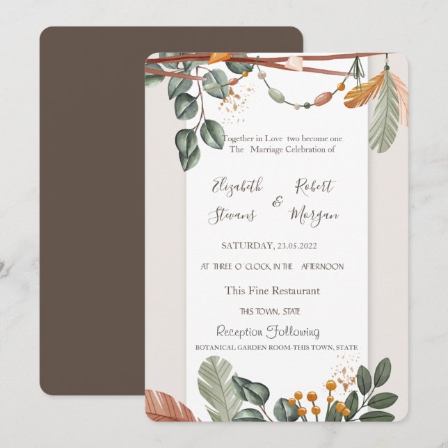 Convite Casamento Chic Boho  (Frente/Verso)